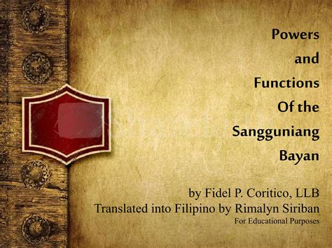 sangguniang bayan in english|Functions and Objectives .